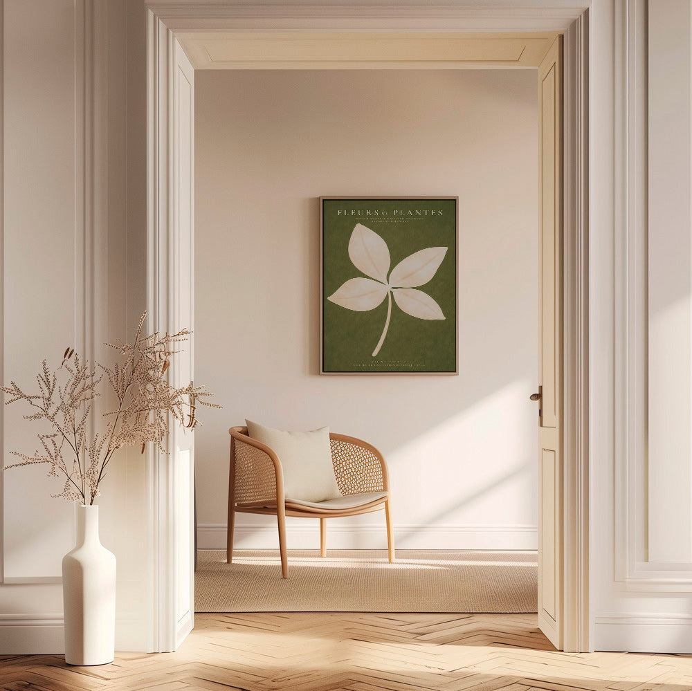 Botanical print: cream leaf on green field