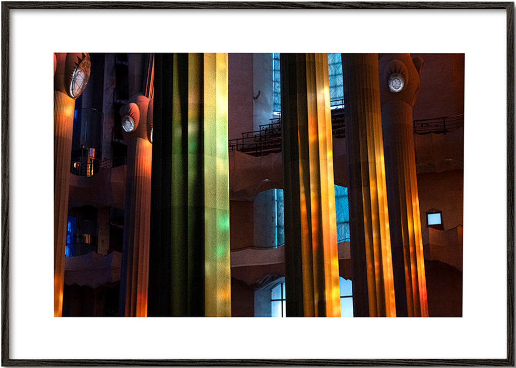 Photograph of illuminated interior columns