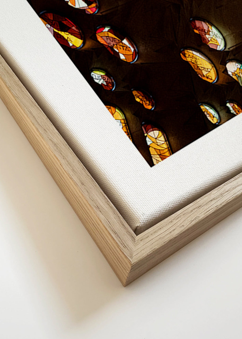 Architectural photograph of stained glass and warm light