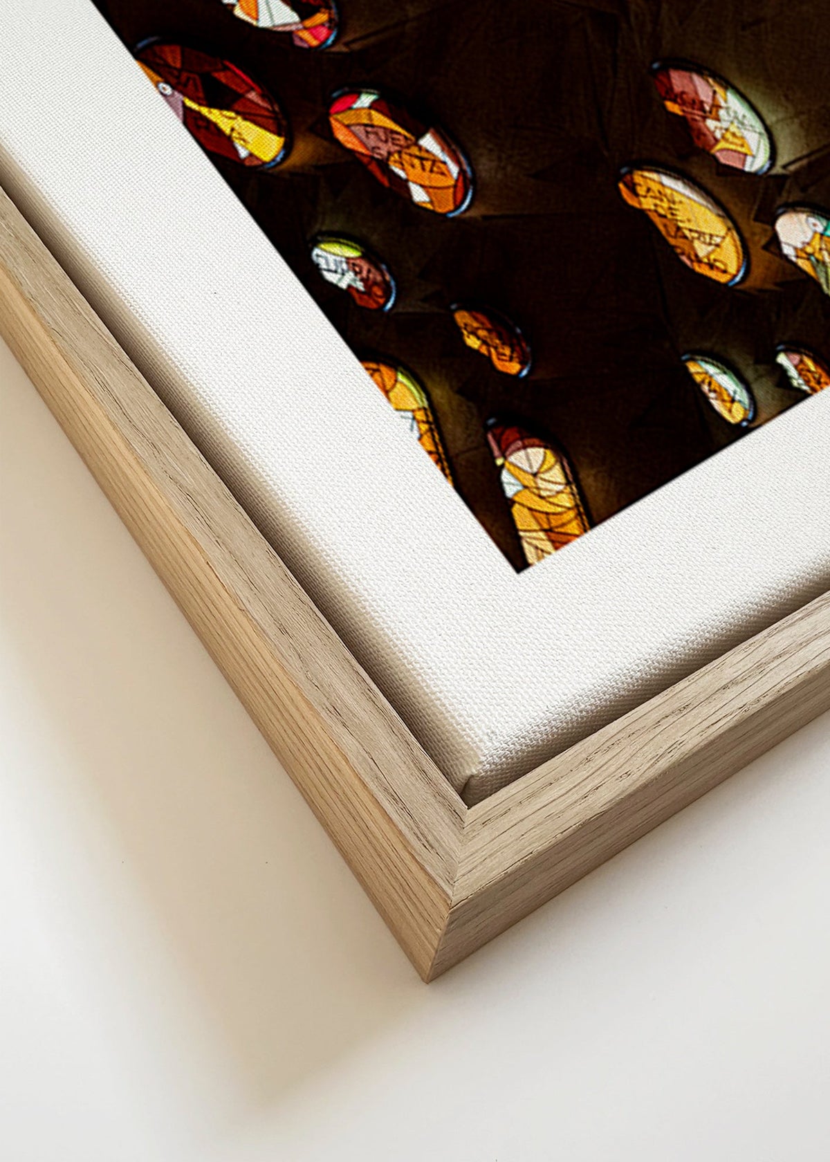 Architectural photograph of stained glass and warm light