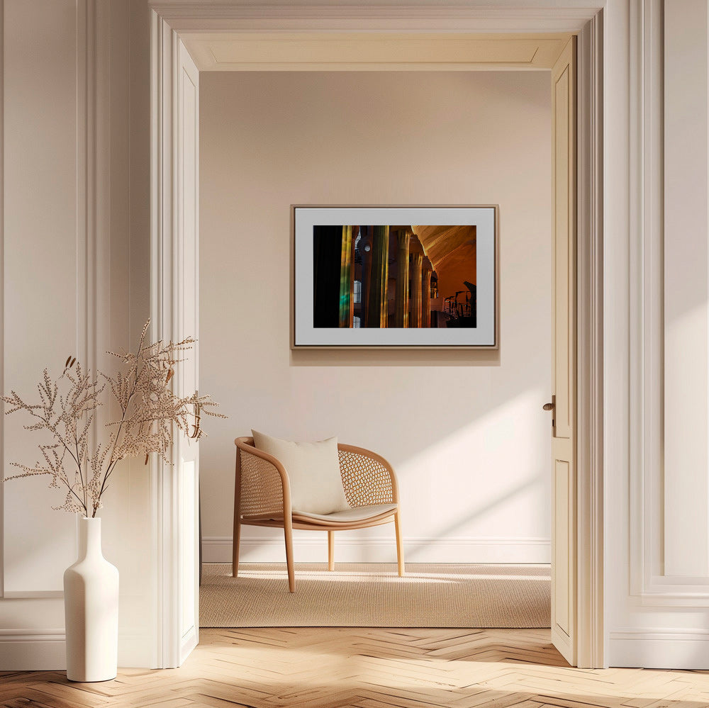 Architectural interior photograph with golden light