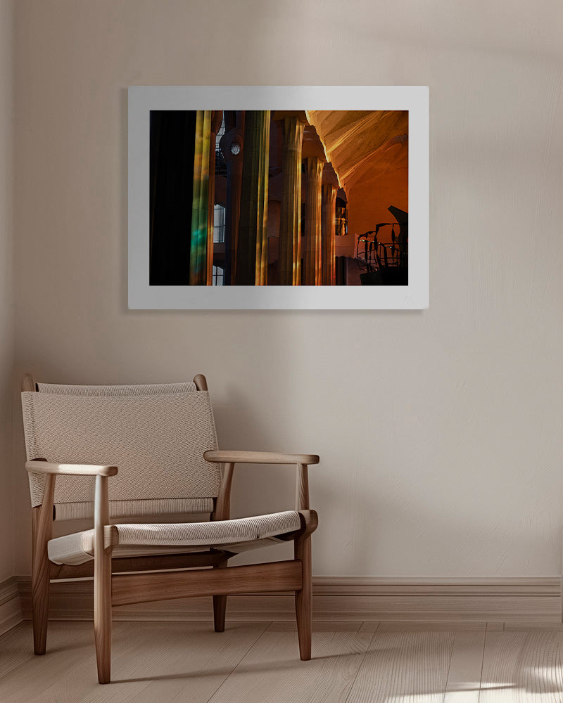 Architectural interior photograph with golden light