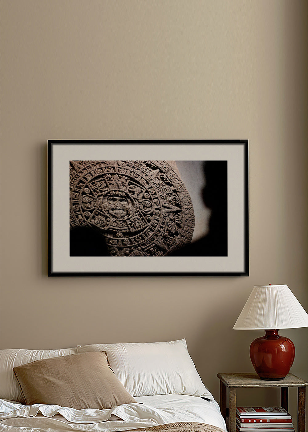 Aztec calendar photograph in relief