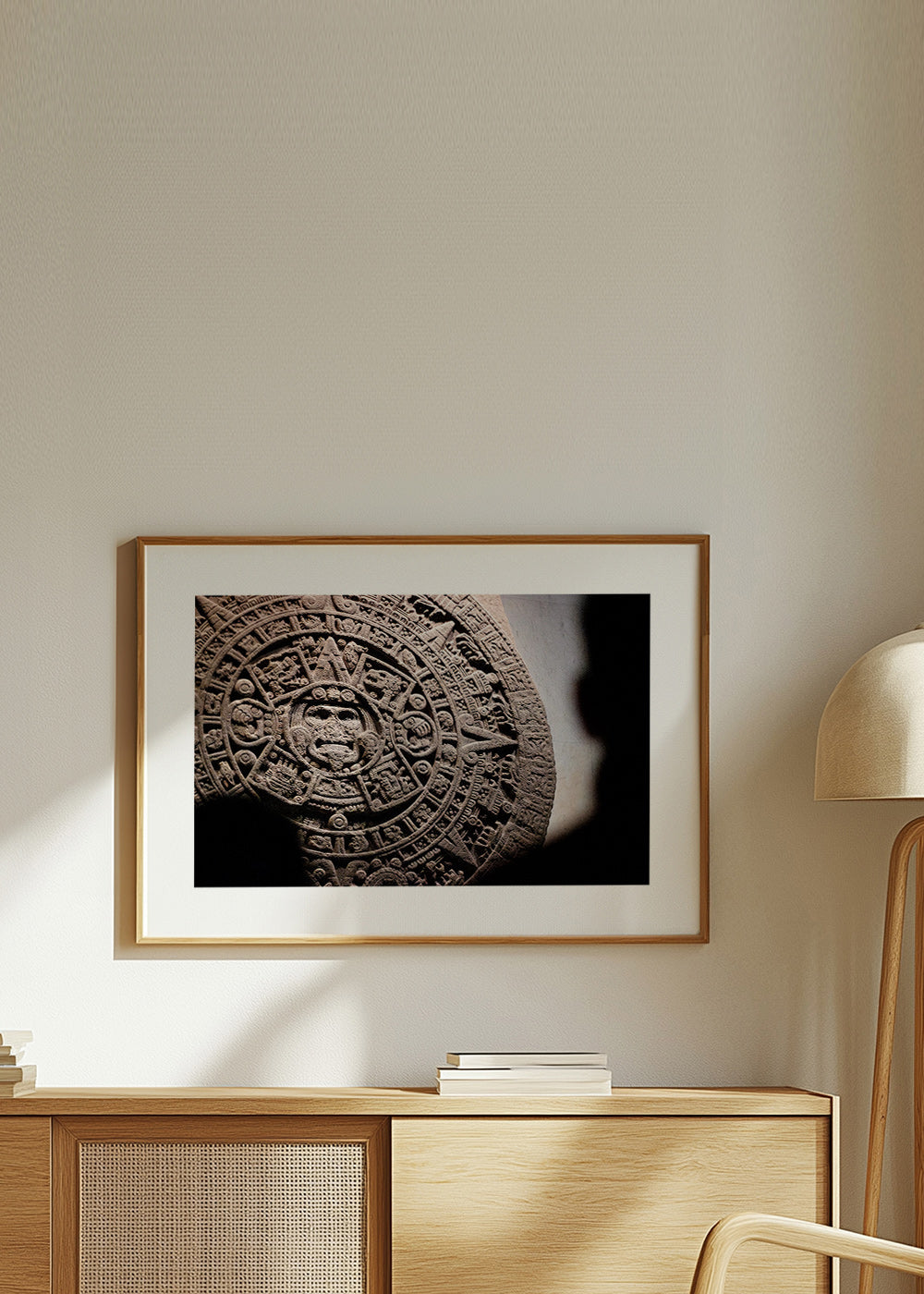 Aztec calendar photograph in relief