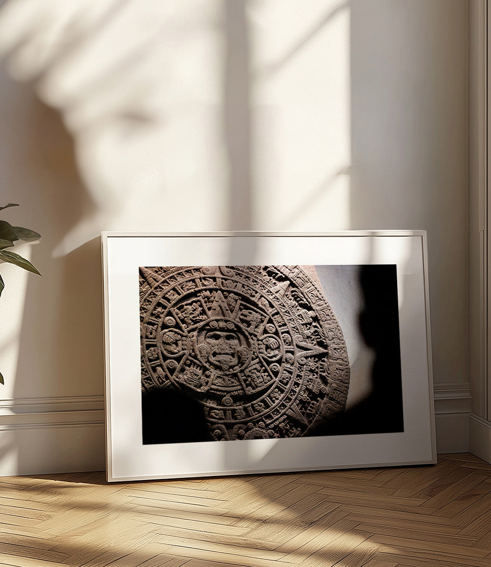 Aztec calendar photograph in relief