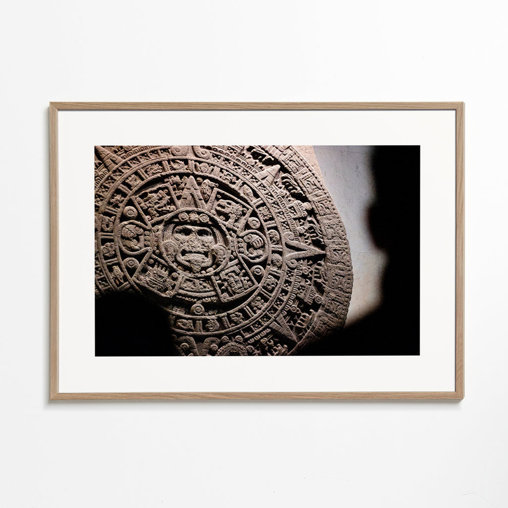 Aztec calendar photograph in relief