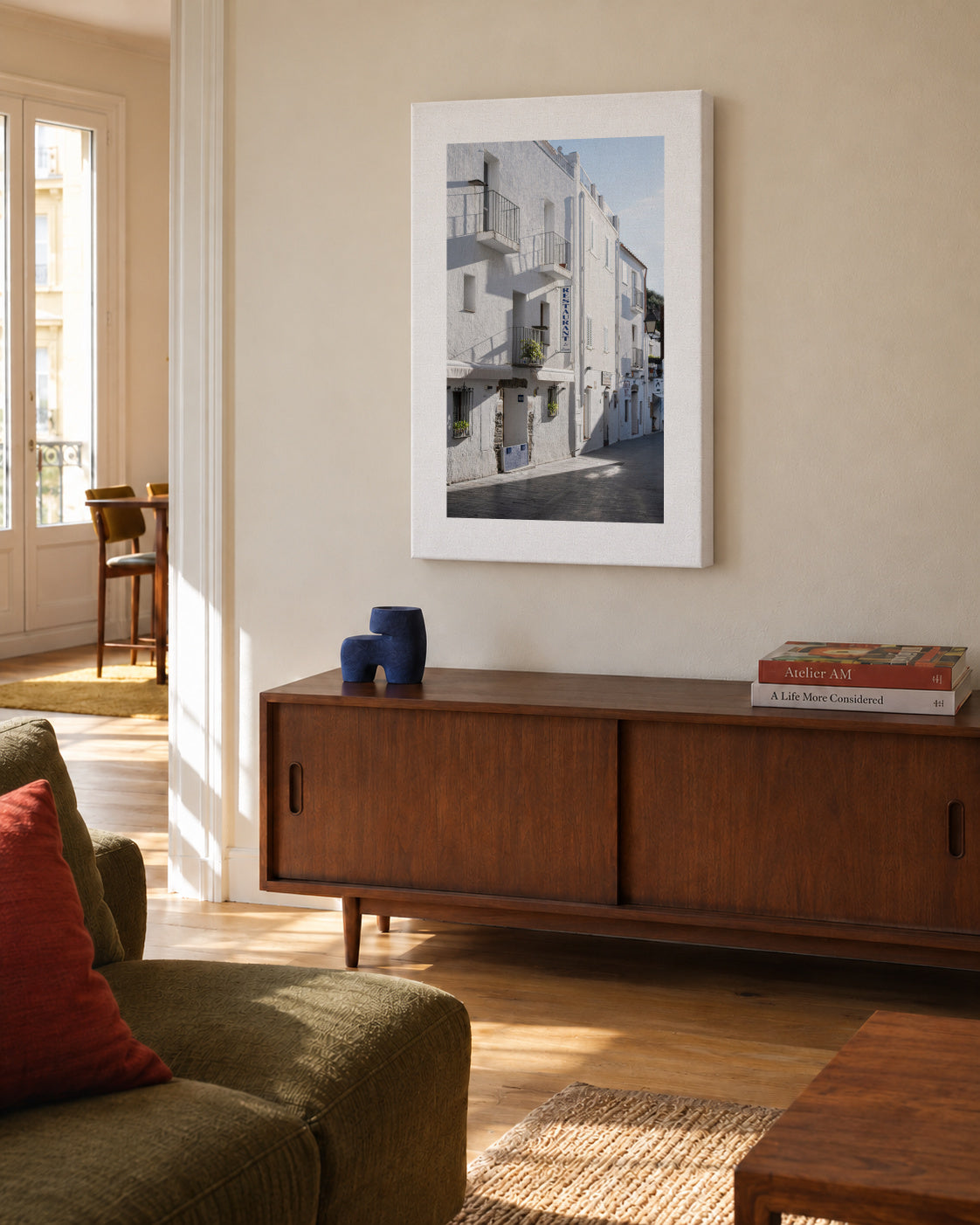 White Village - Unframed canvas in an interior