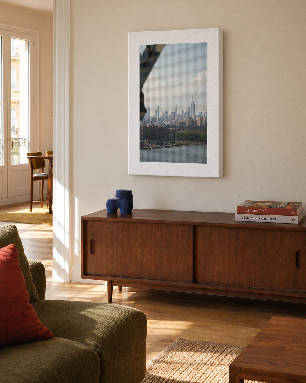 Skyline Reflection - Unframed canvas in an interior
