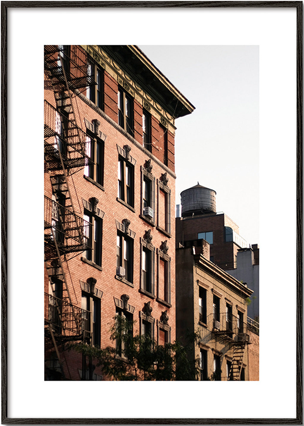 Urban façade photograph with fire escape