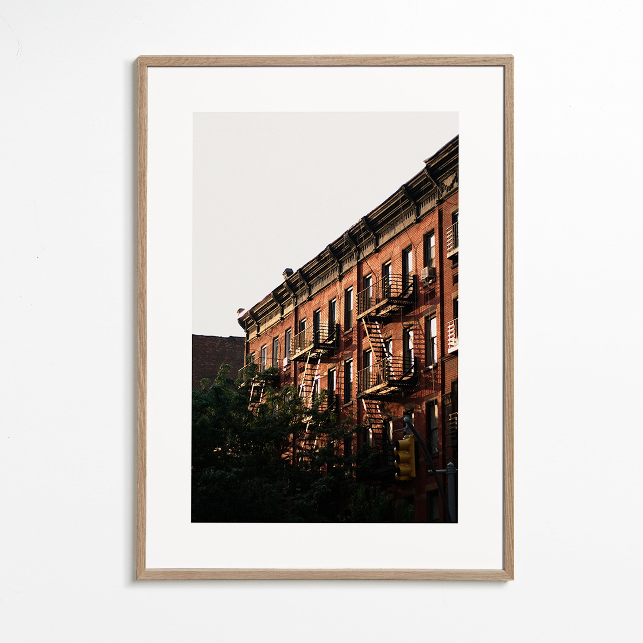 City print of brick facades and fire escapes