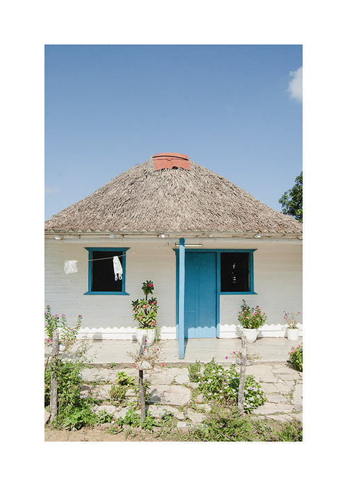 Landscape art: cottage with blue door