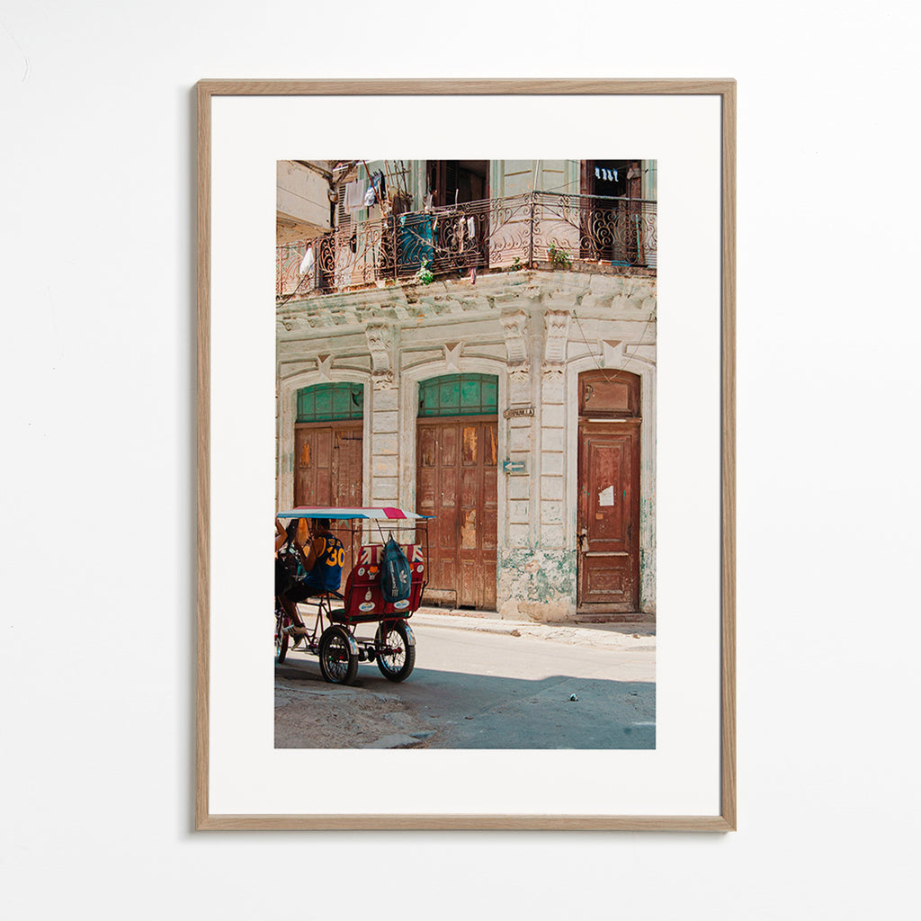 Travel poster: Havana street with colorful rickshaw