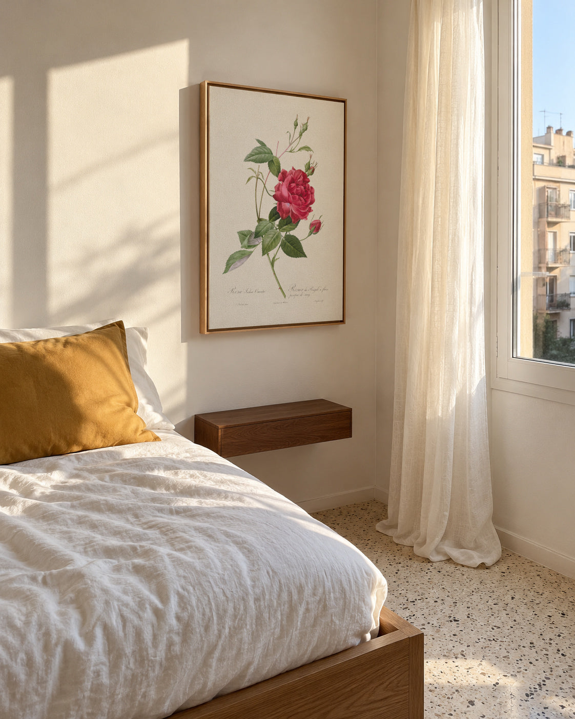 Blood Red Bengal Rose - Framed canvas in an interior