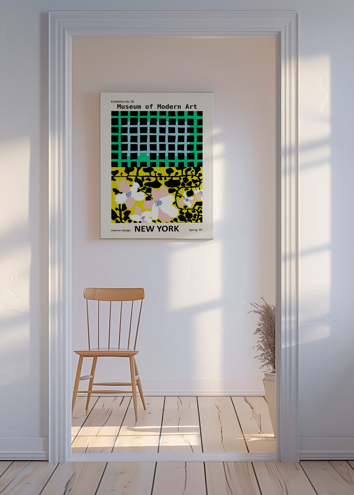 Cuadro de ciudades: póster tipográfico New York con motivos florales – Canvas