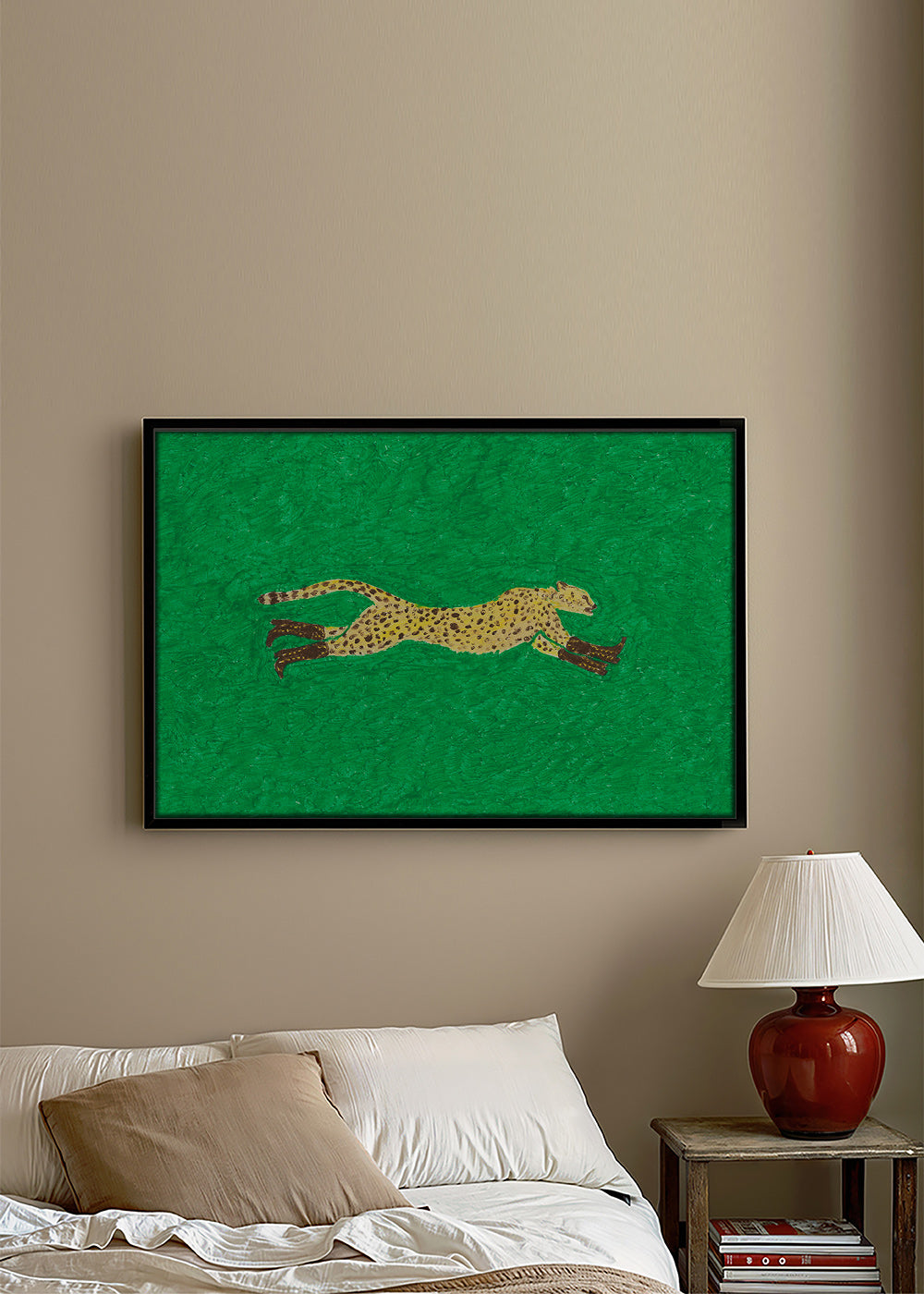 Cuadro guepardo en carrera sobre fondo verde – Canvas2