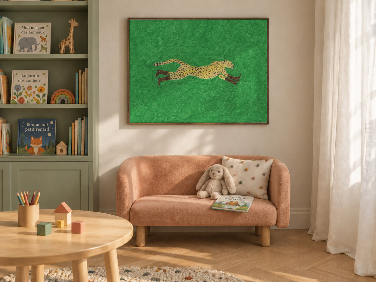 Florence the Running Cheetah - Framed canvas in an interior