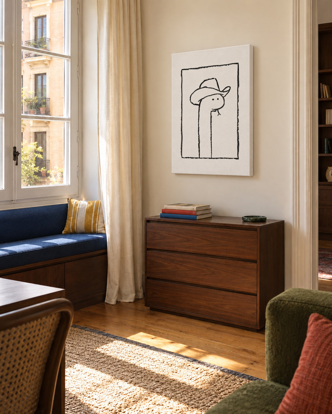 Squiggles the Snake In a Stetson - Unframed canvas in an interior