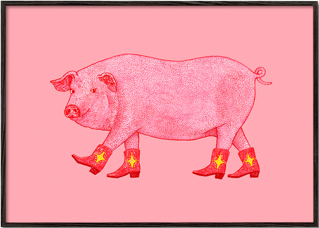 Cuadro cerdito vaquero rosa – Black Frame