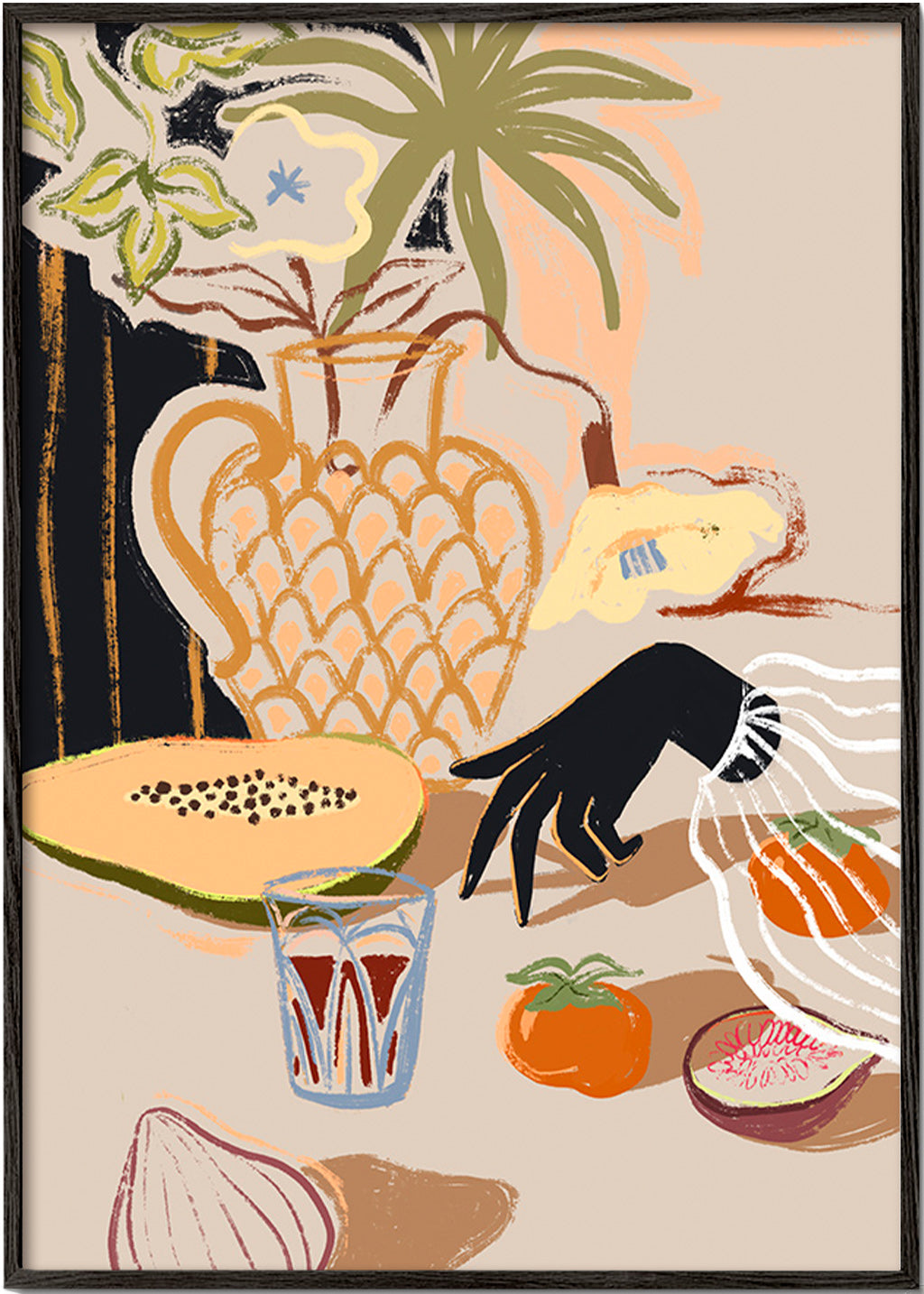 Cuadro de cocina con frutas y jarra decorativa – Black Frame