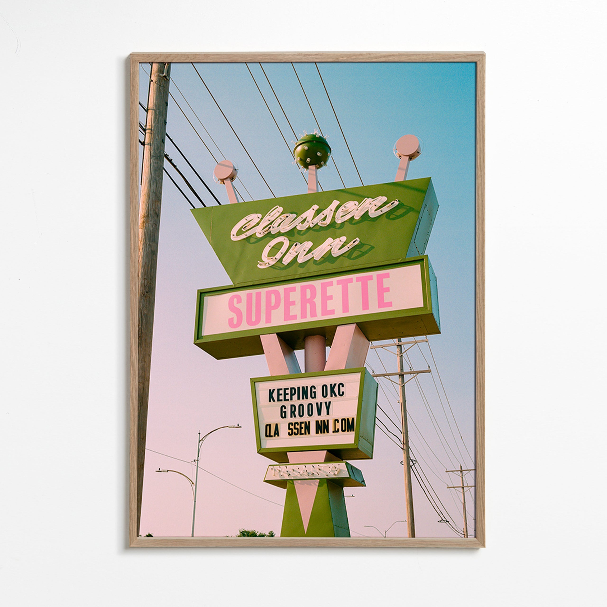 Cuadro vintage letrero retro verde y rosa – Oak Frame