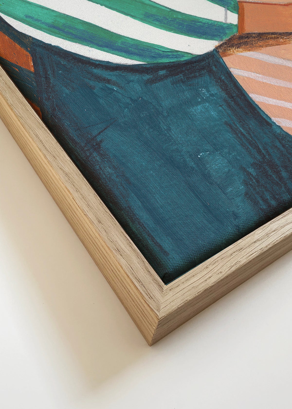 Woman in stripes in thought - Framed canvas detail