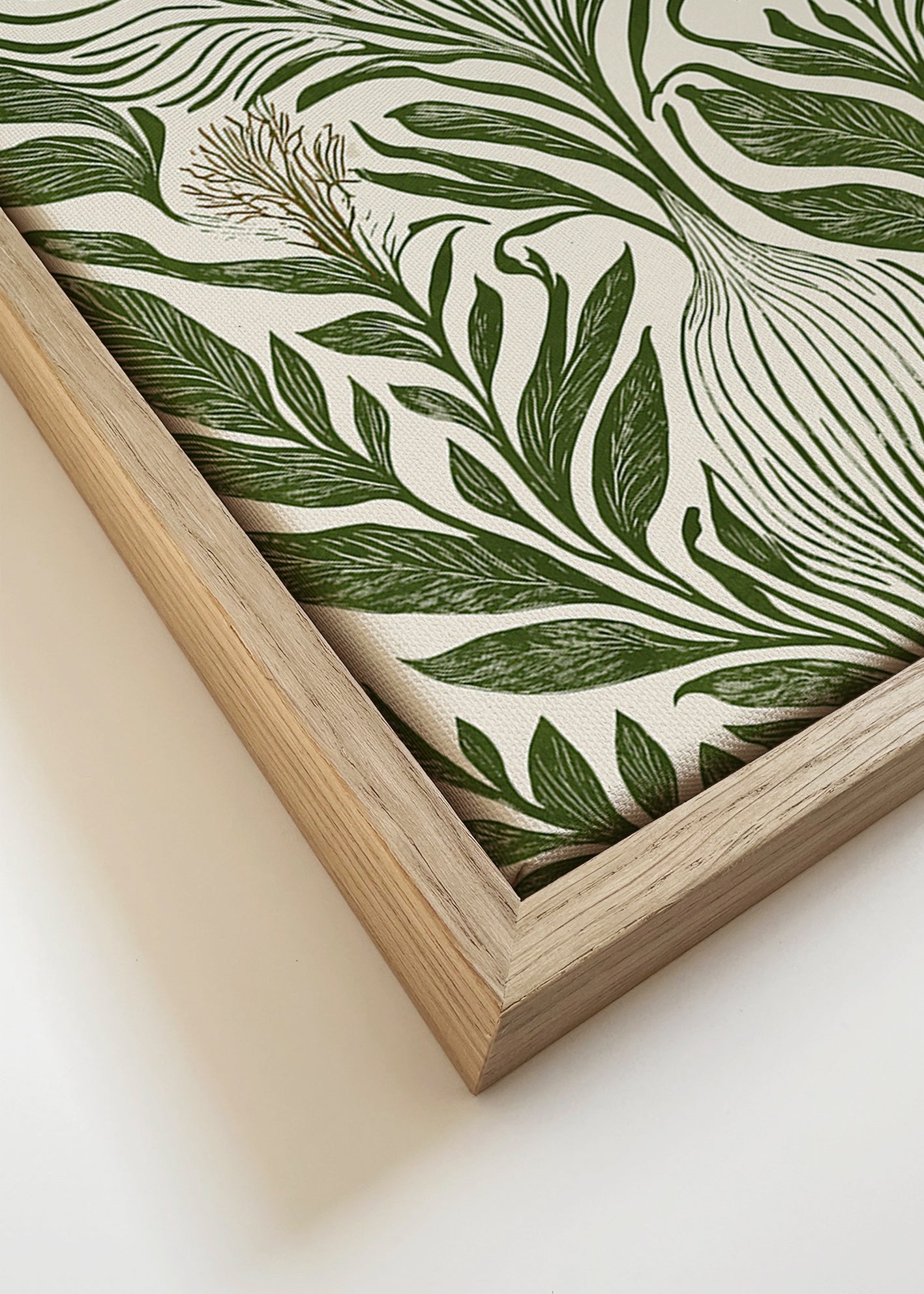 Lámina botánica con hojas verdes y trazo lineal – Canvas detail