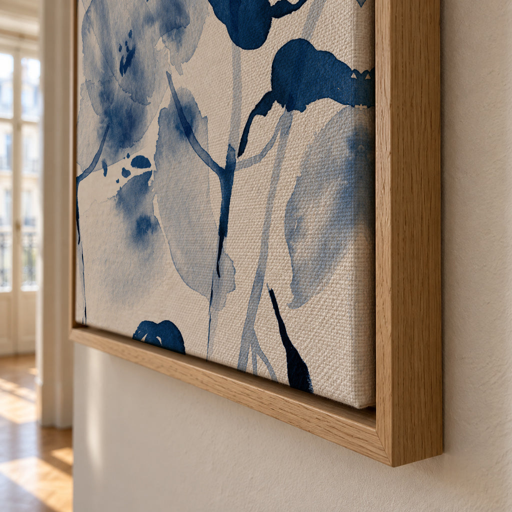 Brushstrokes And Silhouettes Of Birds On Branches - Framed canvas detail