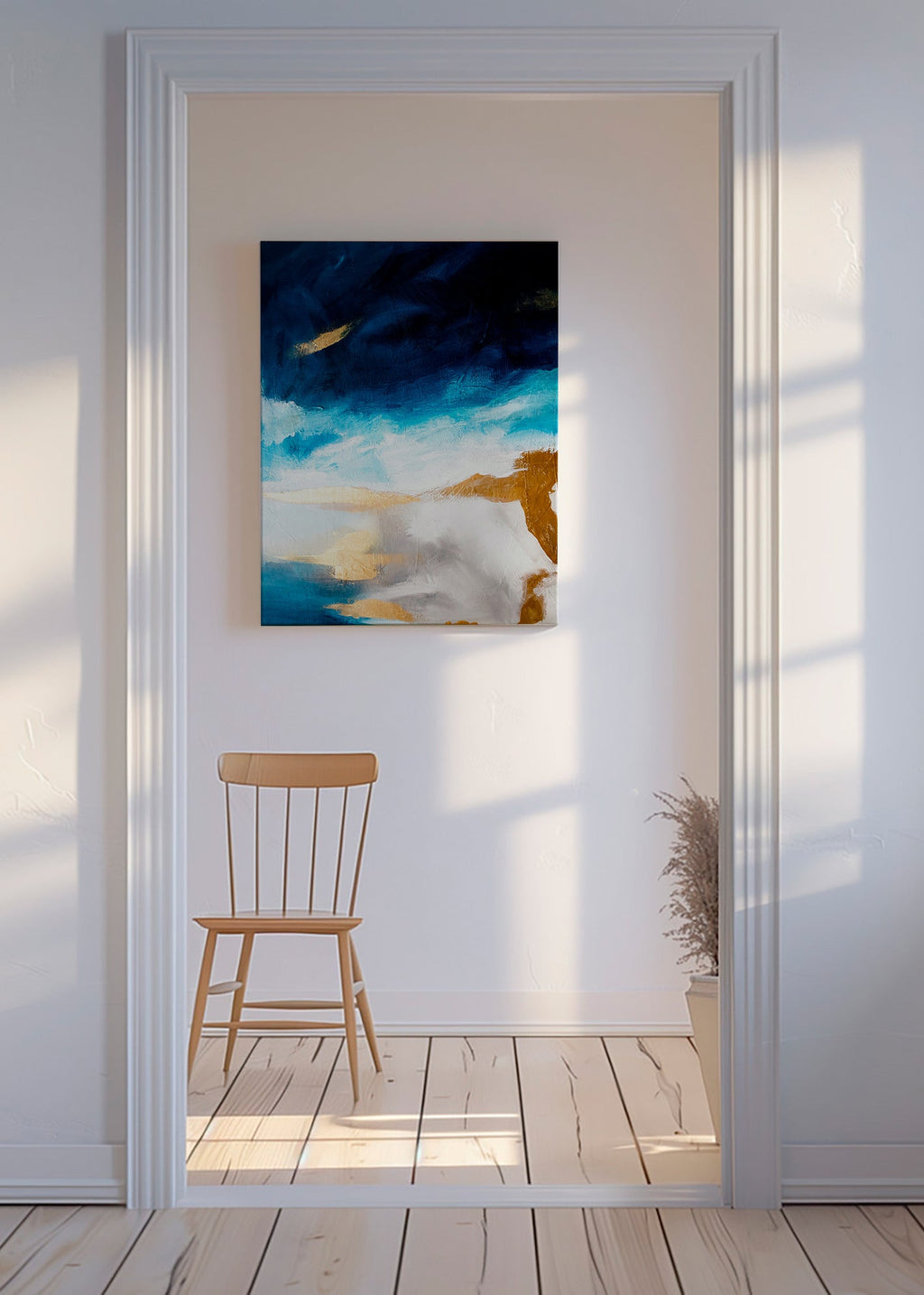 Cuadro abstracto azul y dorado en textura – Canvas