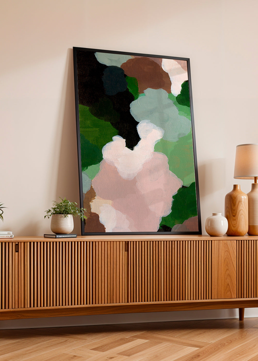 Cuadro abstracto con formas orgánicas verdes – Product2