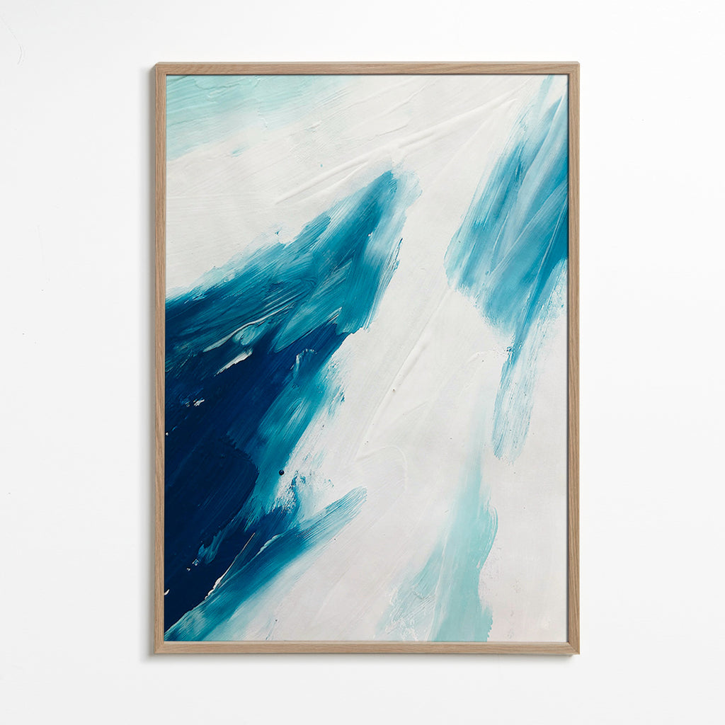 Cuadro abstracto pinceladas azules – Oak Frame