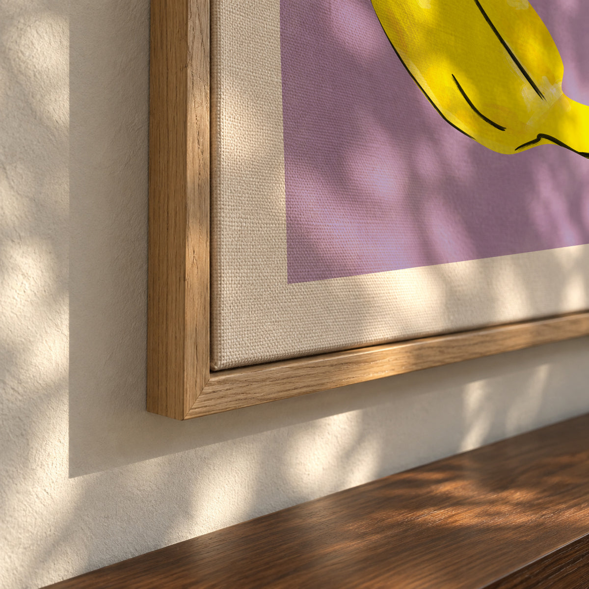 Two Vibrant Yellow Bananas - Framed canvas detail