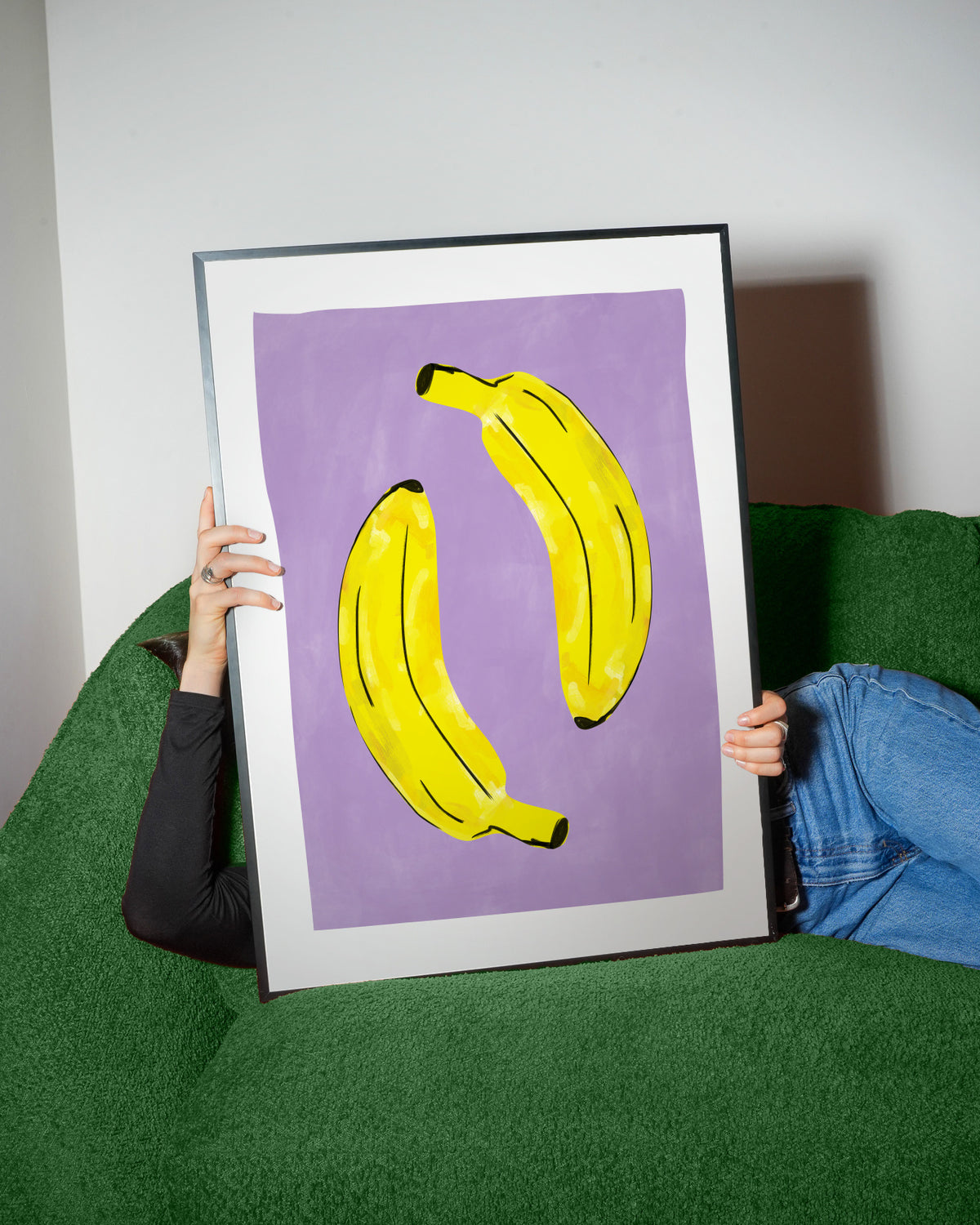Two Vibrant Yellow Bananas - Framed poster detail