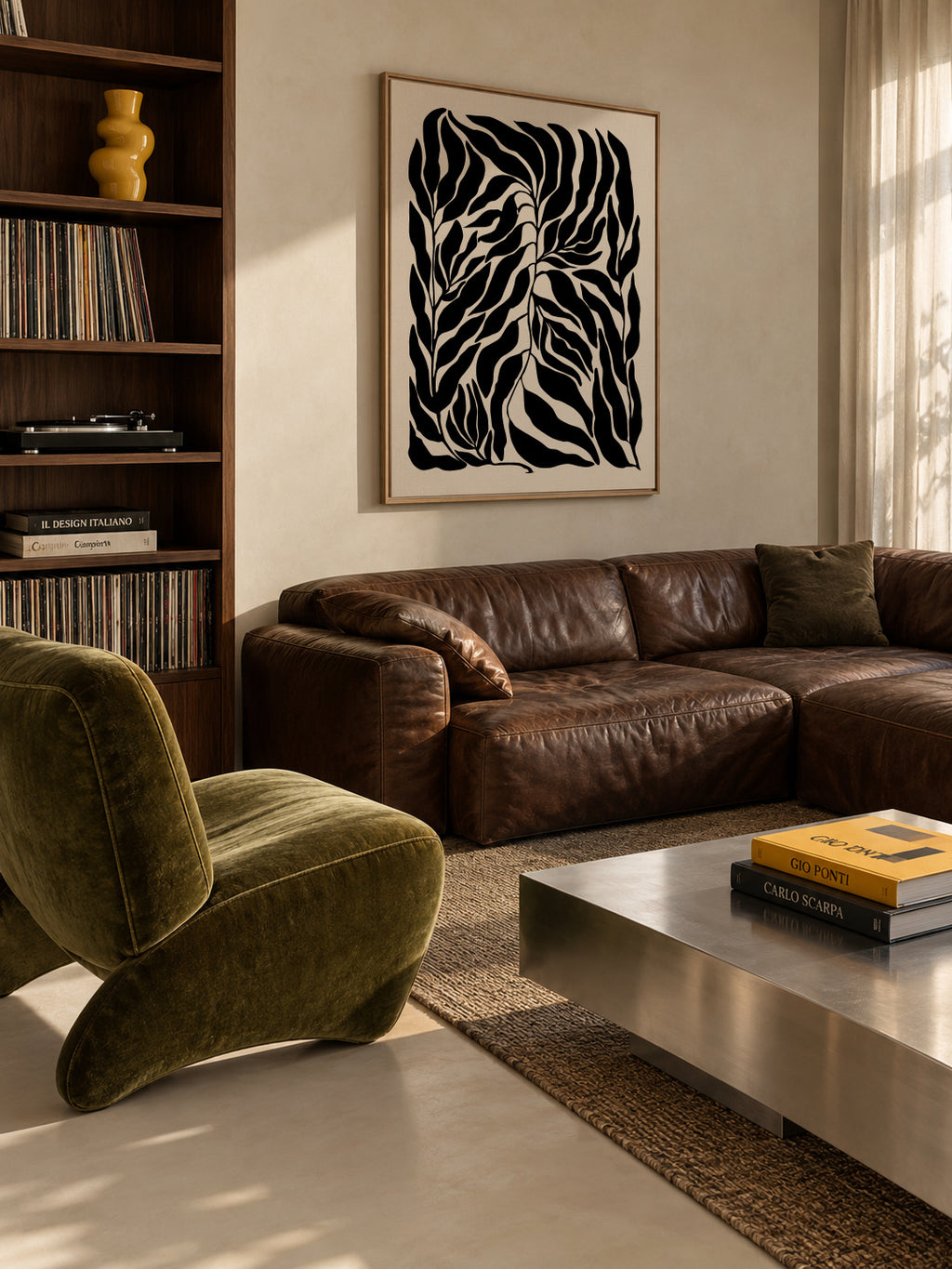 Black Leaf Silhouettes - Framed canvas in an interior