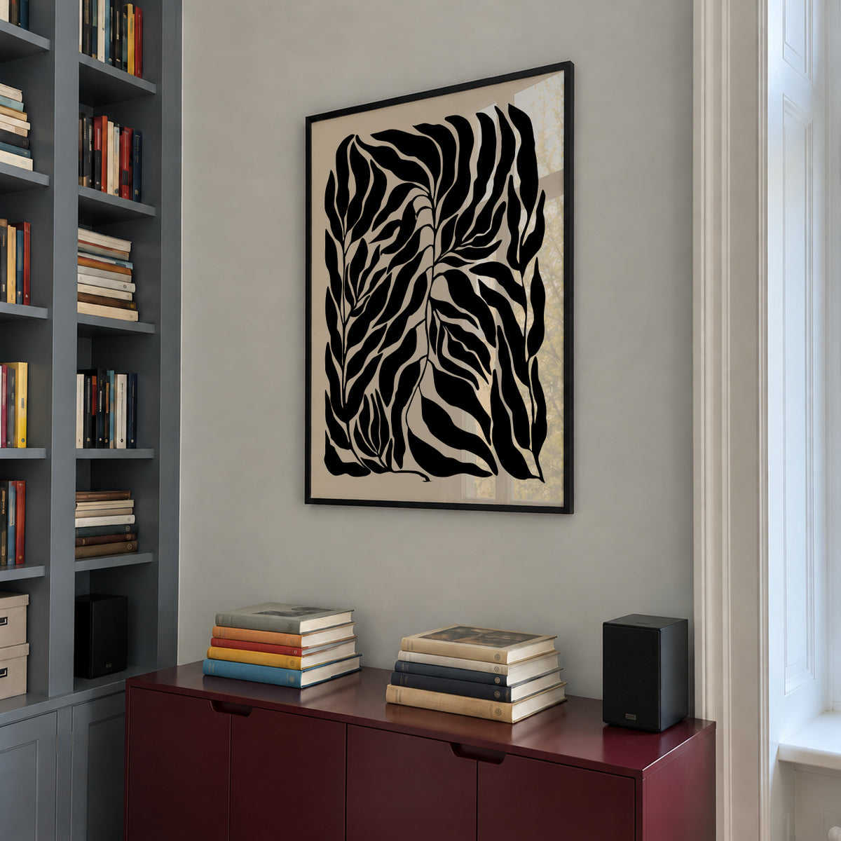 Black Leaf Silhouettes - Framed poster in an interior