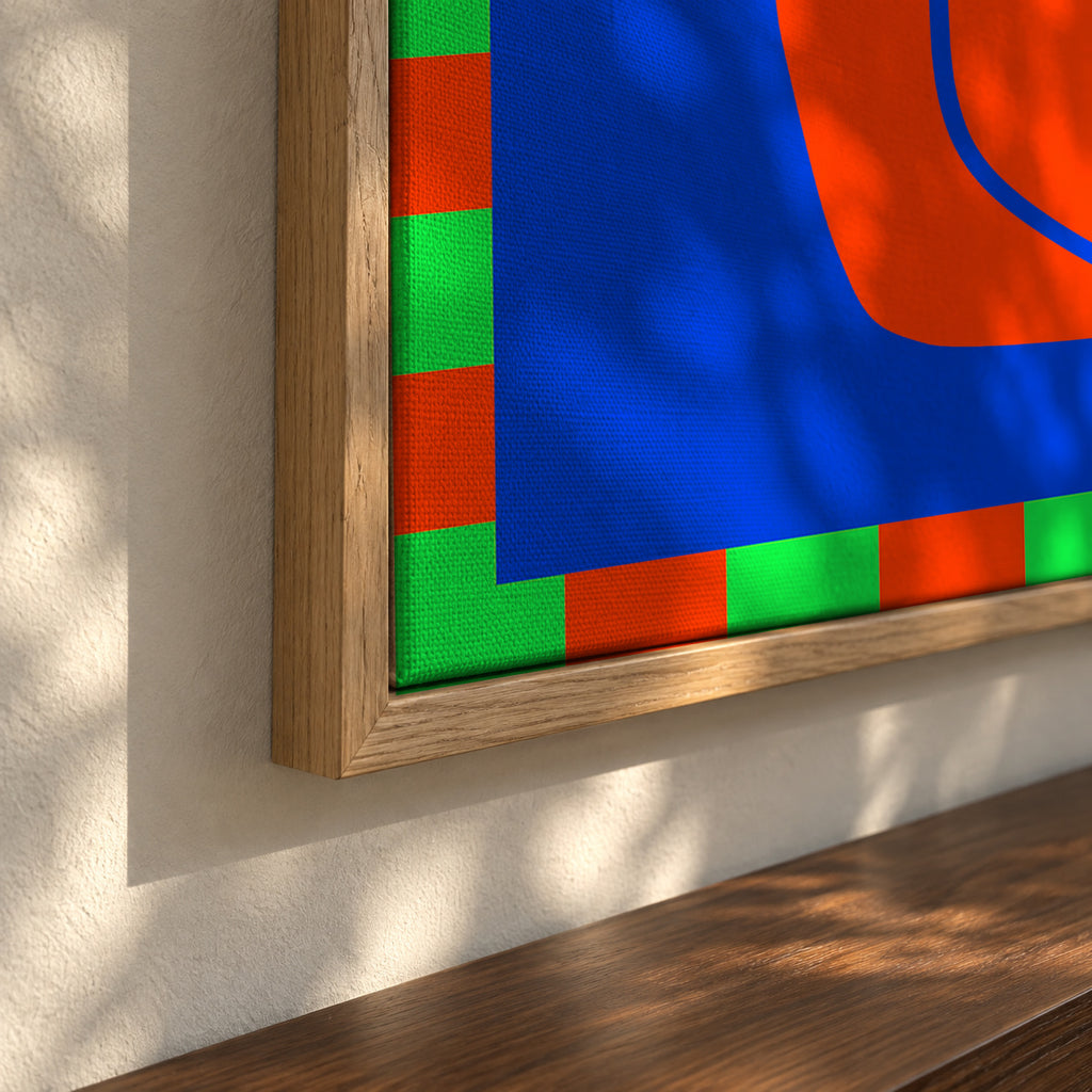 Stylized Human Form with Vibrant Orange and Blue Hues - Framed canvas detail