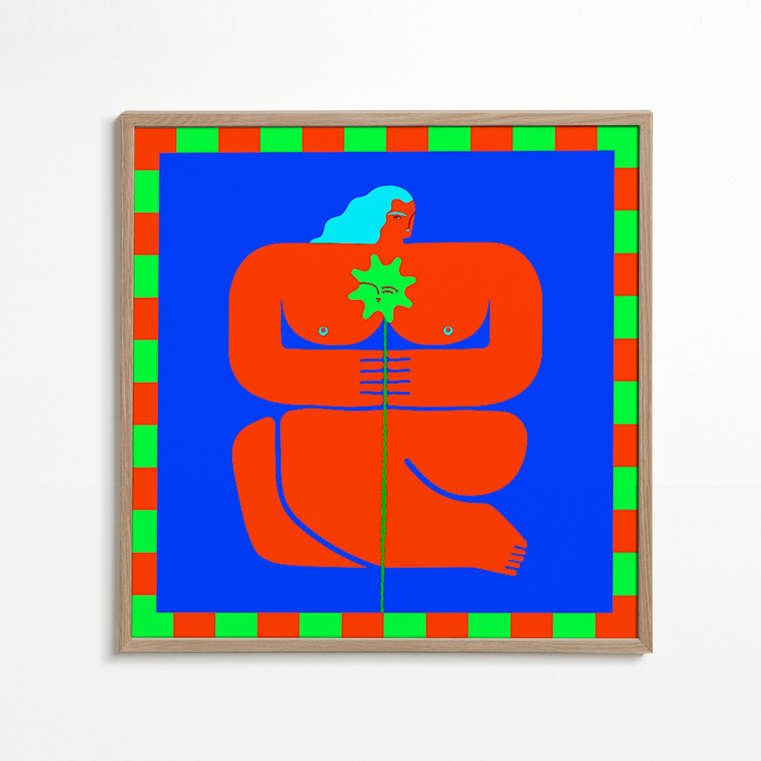 Cuadro abstracto de figura estilizada roja – Oak Frame