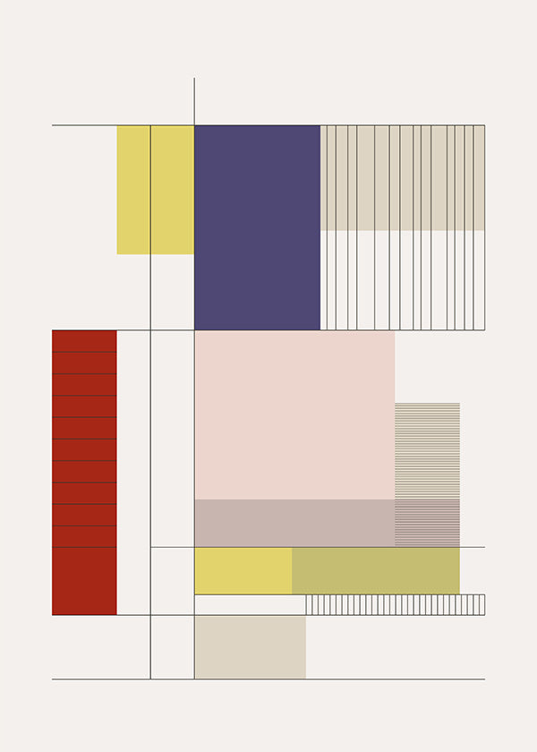Cuadro geométrico con bloques y líneas