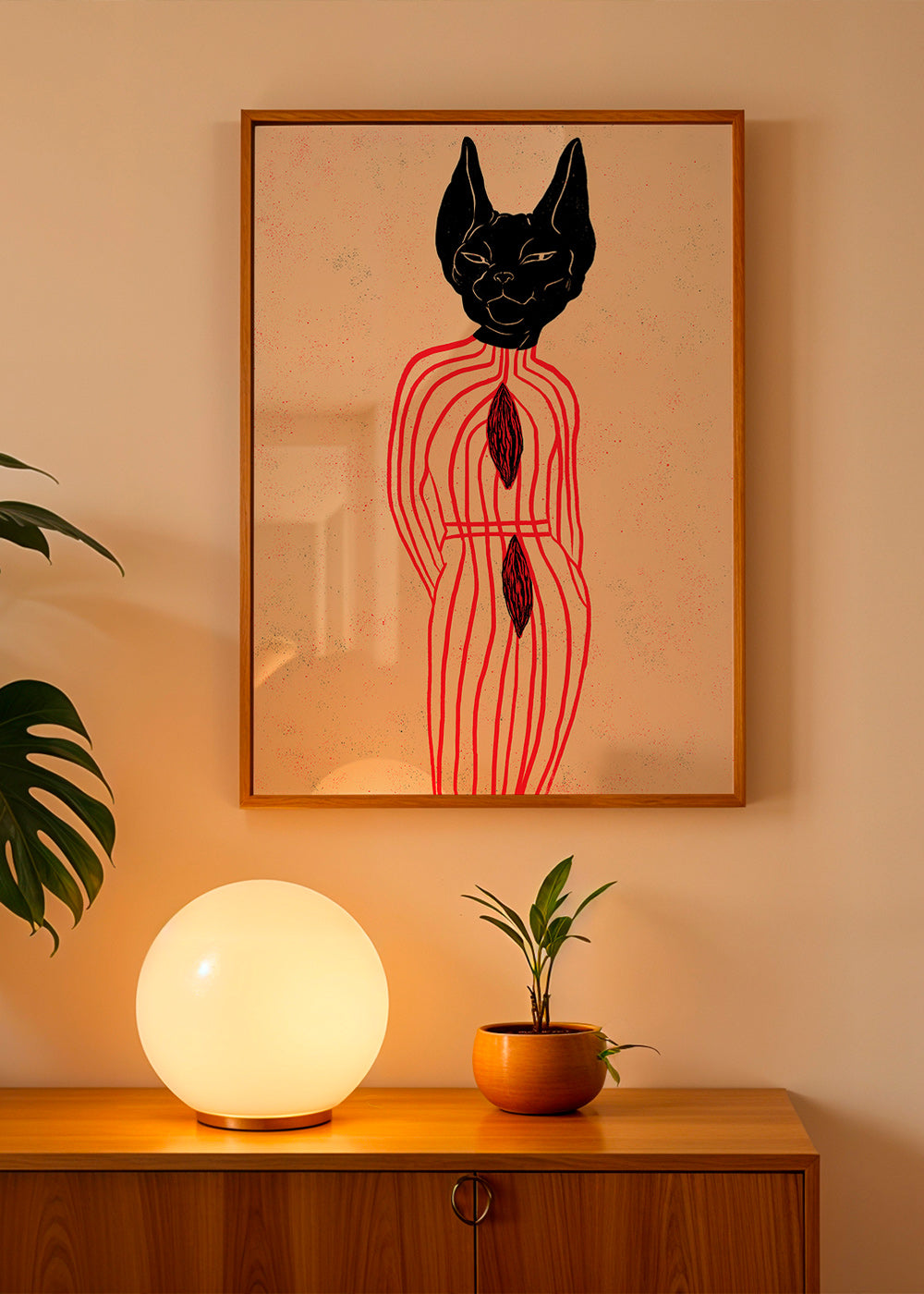 Cuadro gato estilizado con líneas rojas – Product2