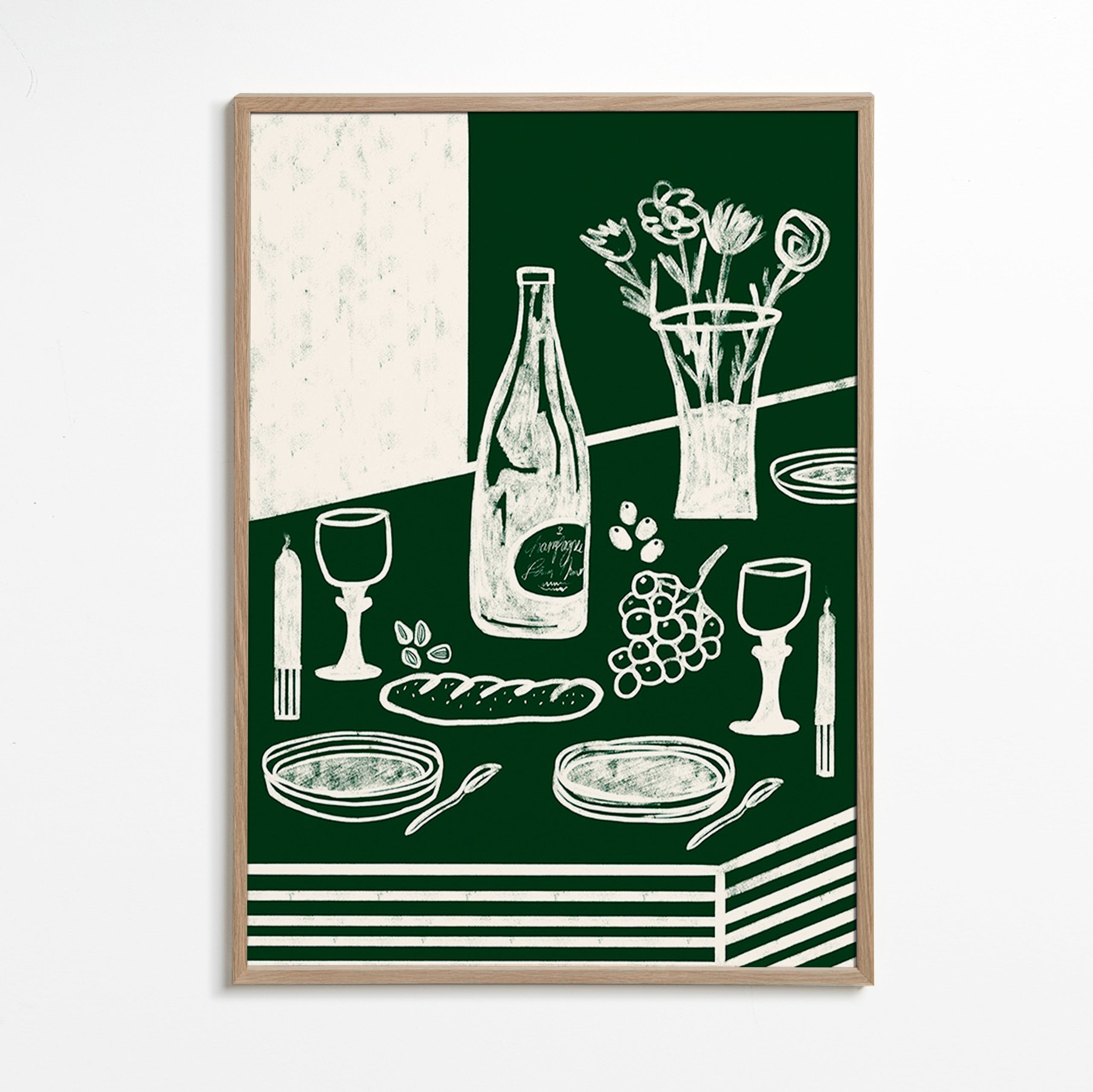 Cuadro de cocina con bodegón lineal – Oak Frame