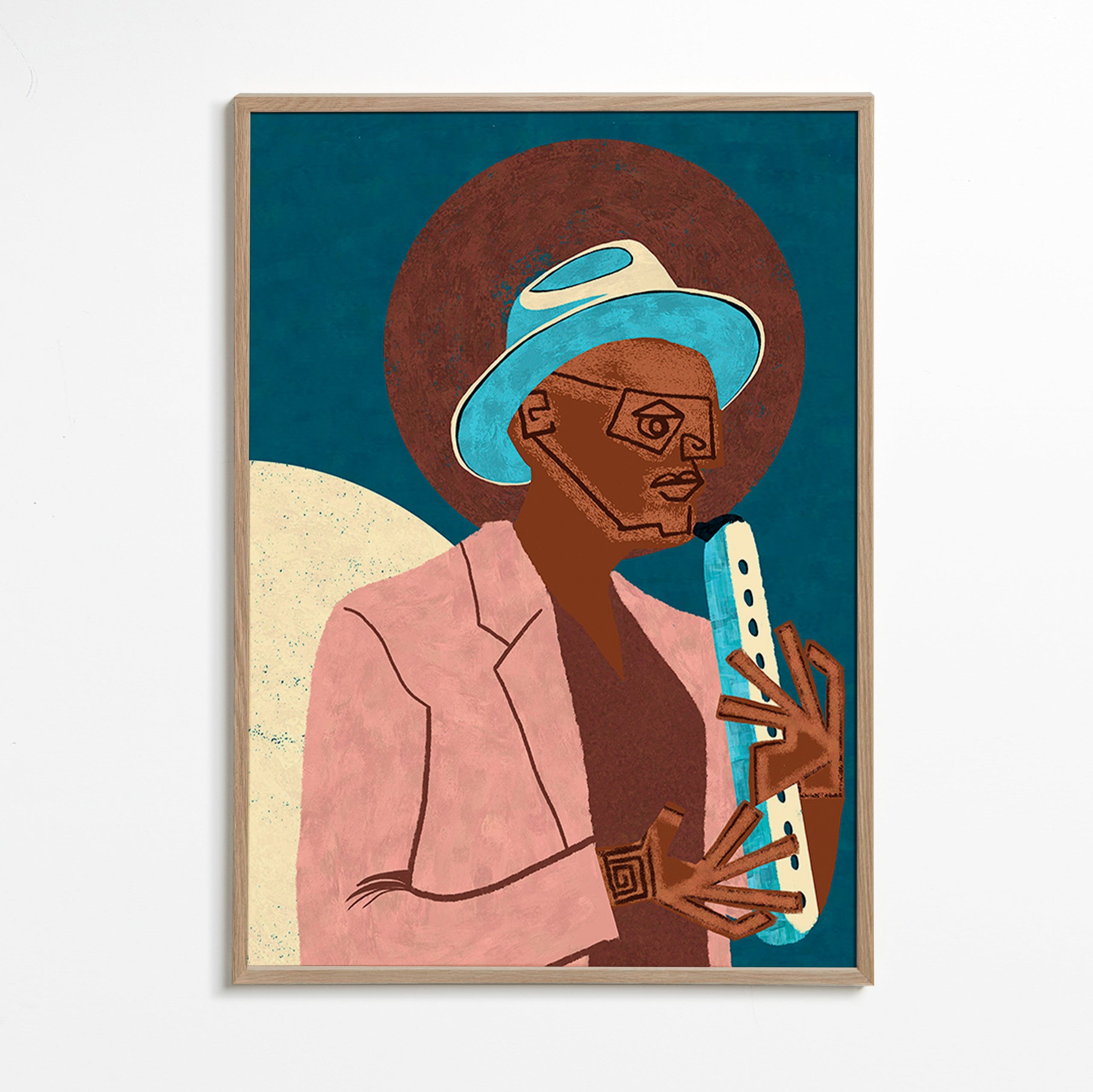 Ilustración de músico con instrumento de viento – Oak Frame