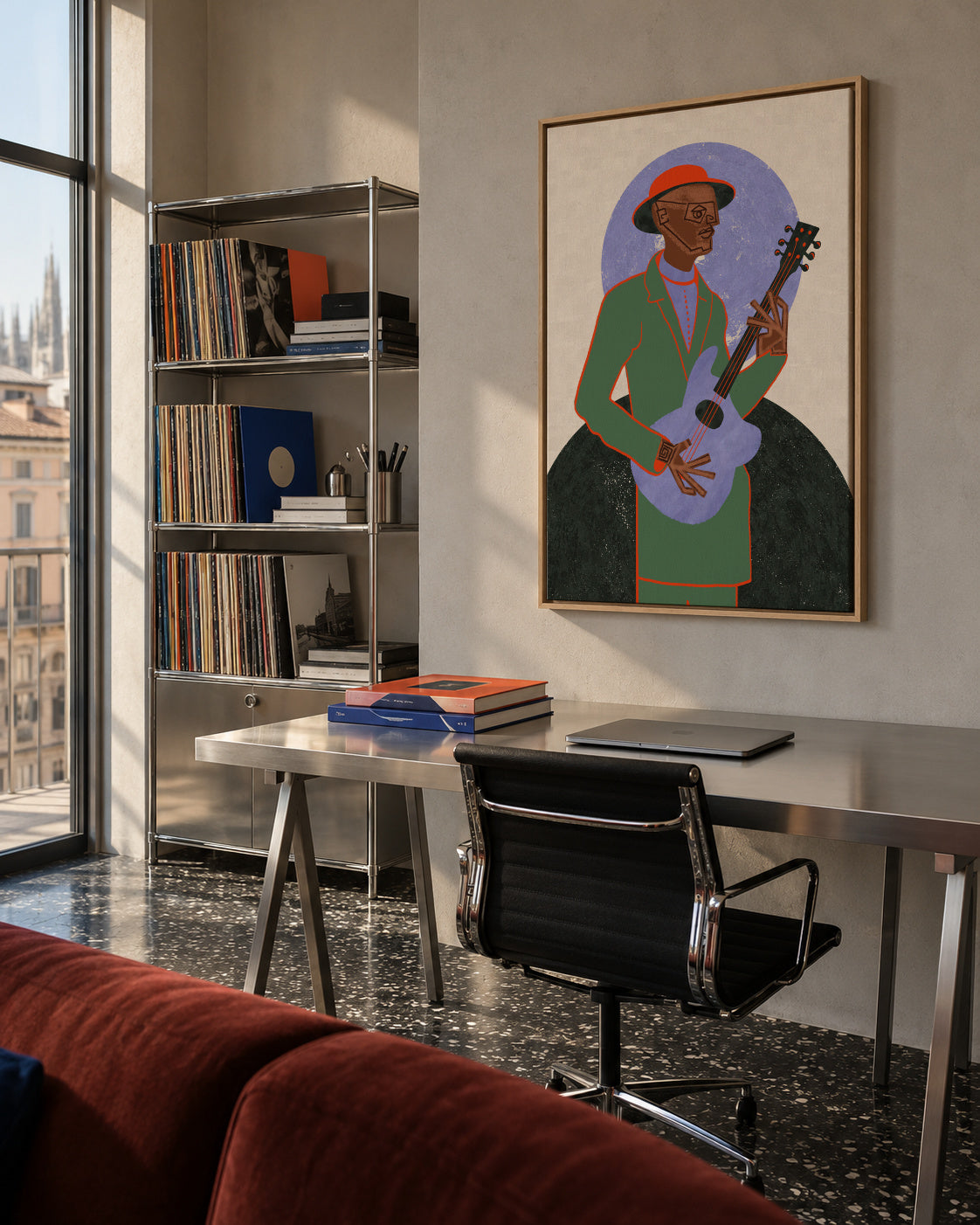 MUSICIAN GUY XII - Framed canvas in an interior