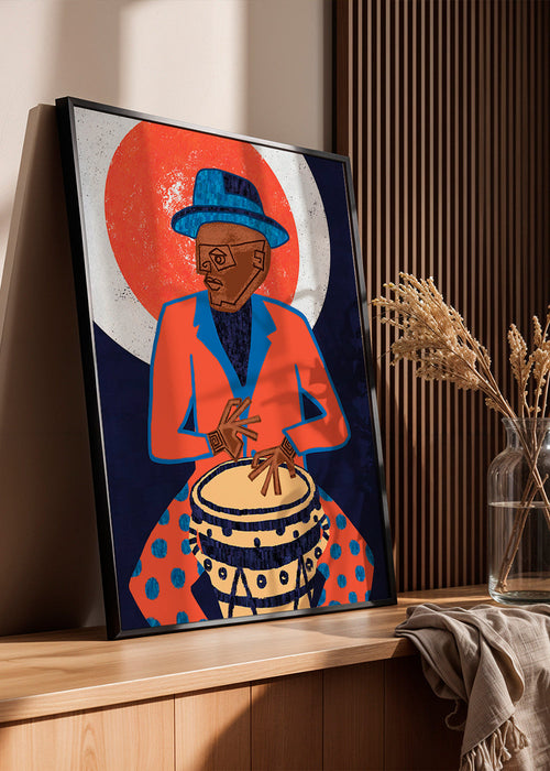 Ilustración músico con tambor en colores vivos – Product1