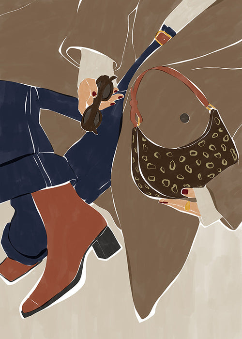 Ilustración de moda con bolso y botas