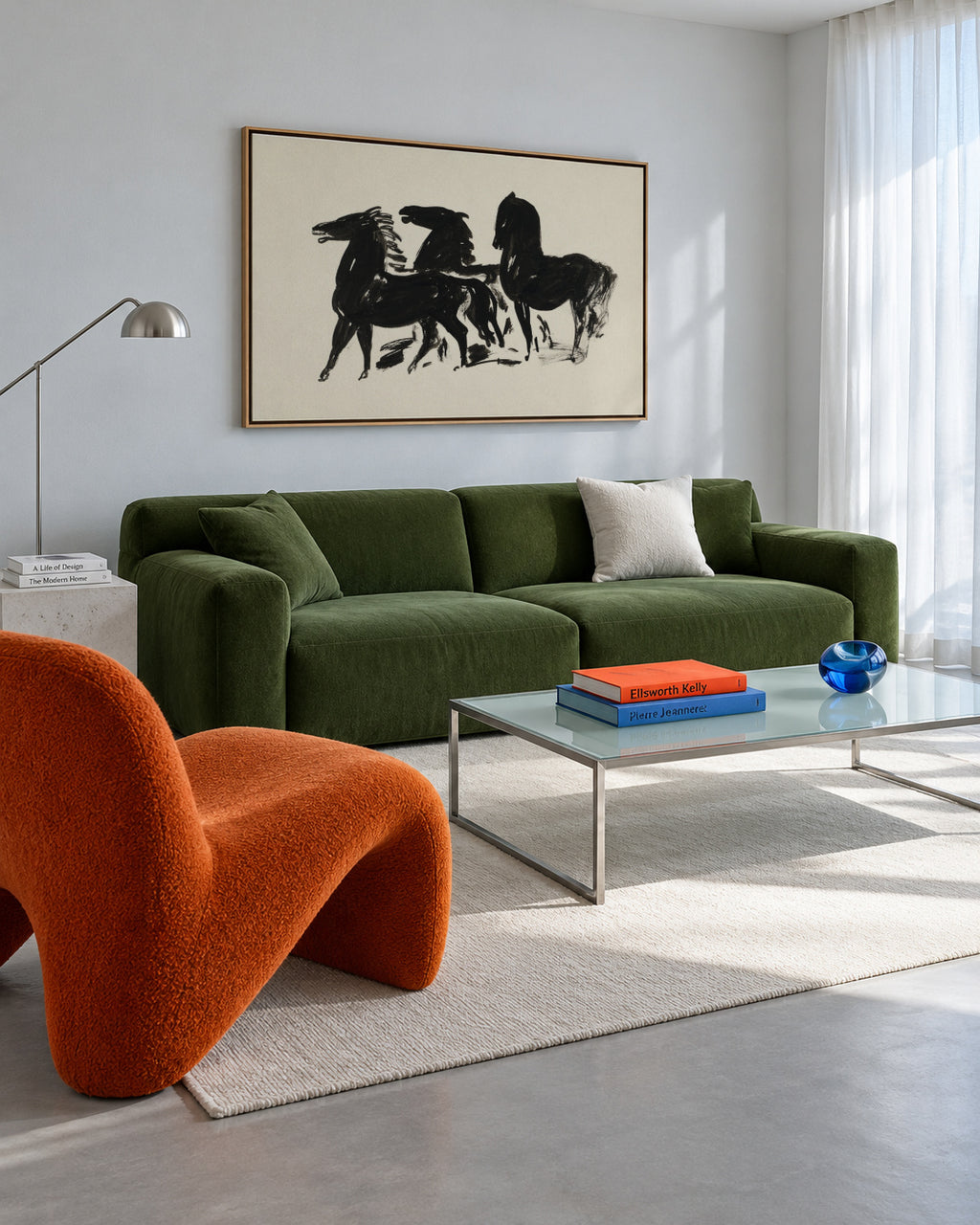 Drie Zwarte Paarden Staand Naar Links Kijkend - Framed canvas in an interior