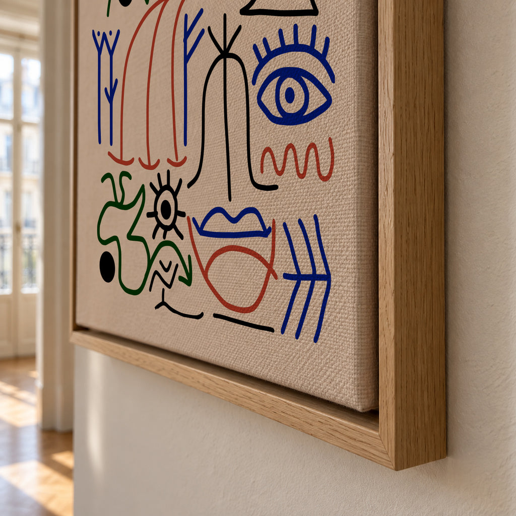 Line Art Bizarre Ancient Symbol - Framed canvas detail