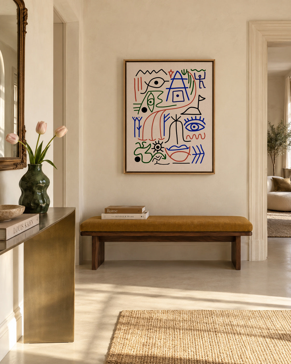 Line Art Bizarre Ancient Symbol - Framed canvas in an interior