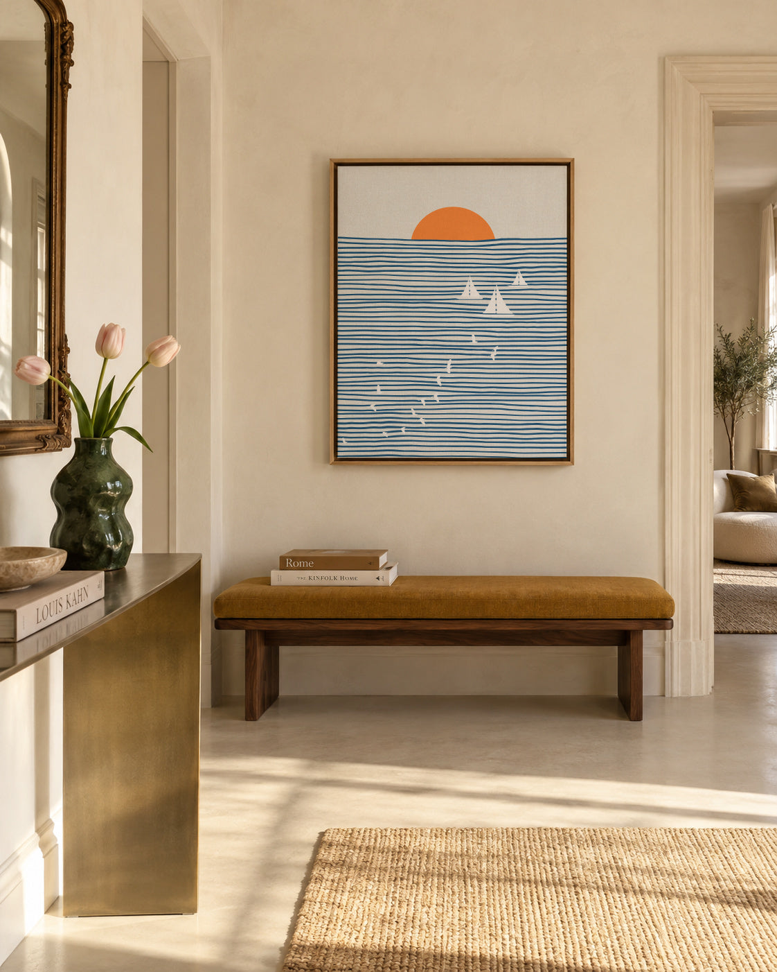 Three White Sails - Framed canvas in an interior