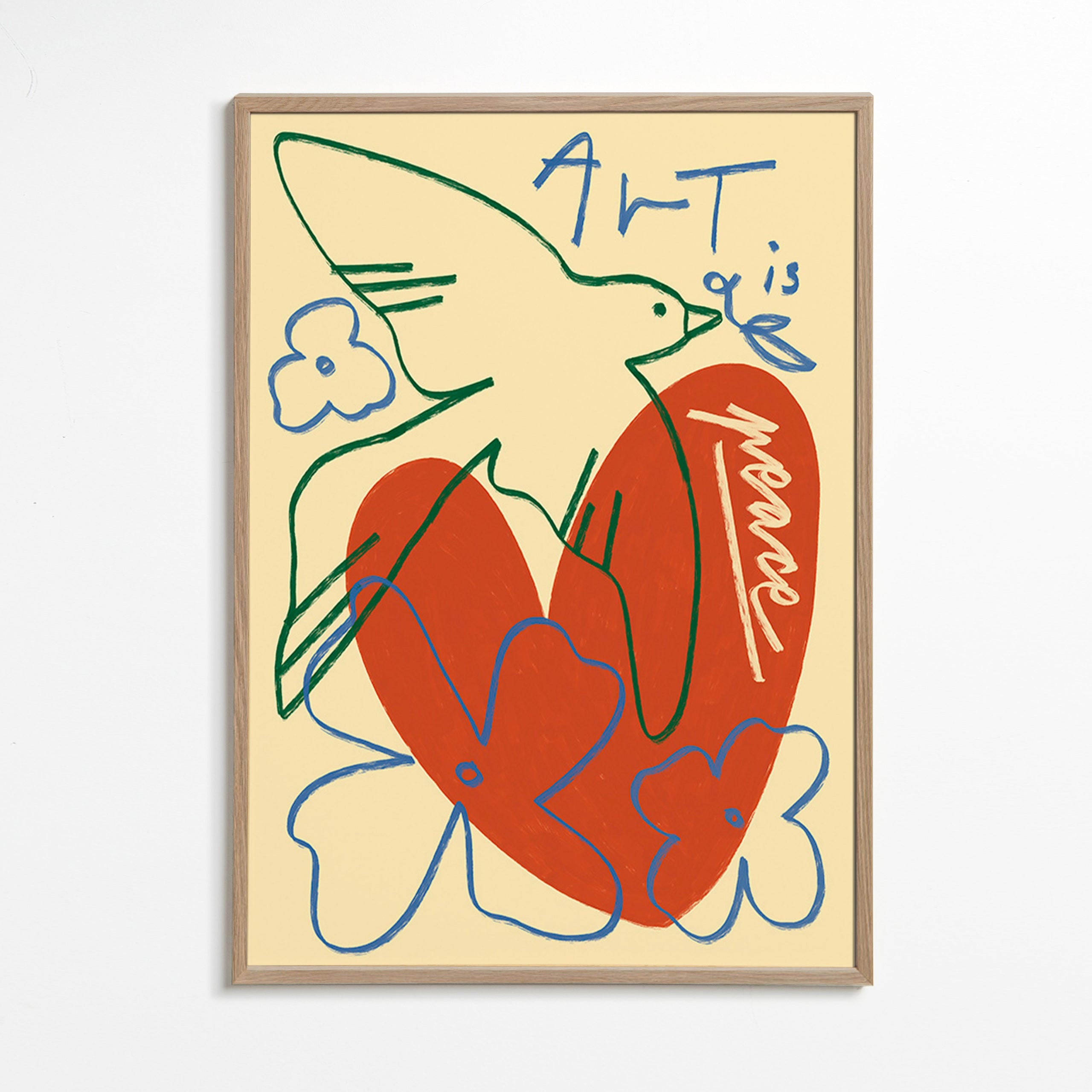 Ilustración de paloma y corazón trazos sueltos – Oak Frame