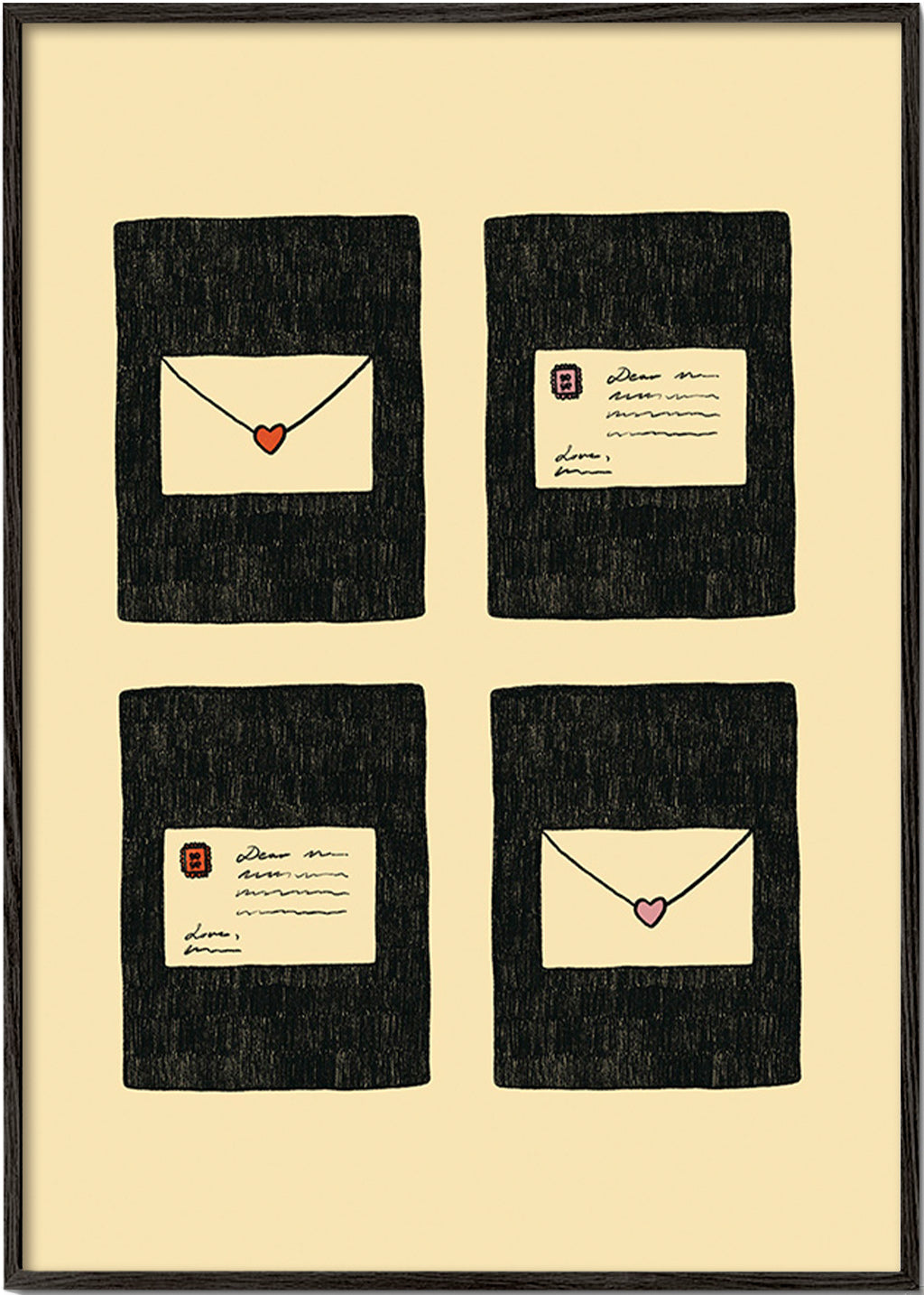 Ilustración cartas de amor en cuatro marcos – Black Frame