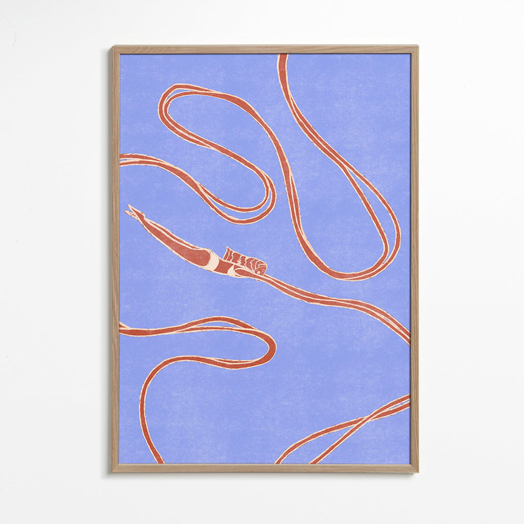 Ilustración: nadadora con lazos ondulados – Oak Frame